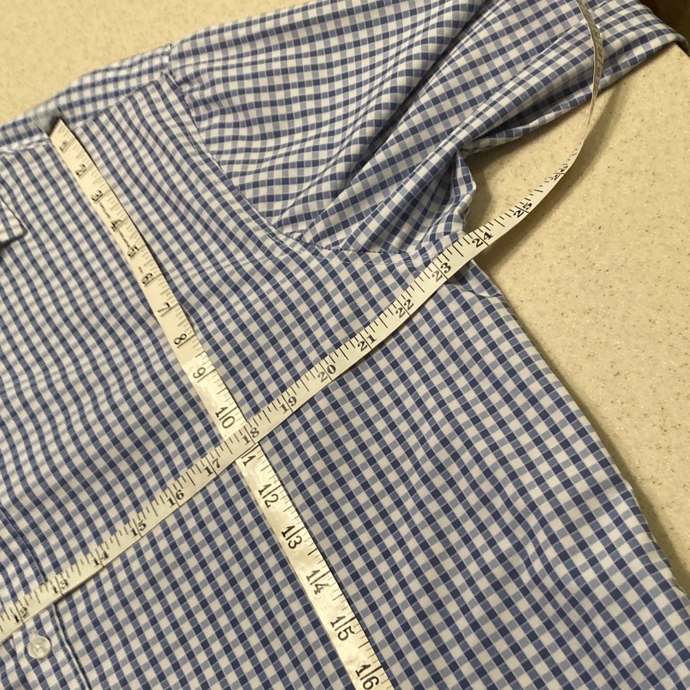 Construct Blue and White Gingham Mens Shirt Size 17/34-35 Slim Fit 4 Way Stretch - Picture 9 of 10
